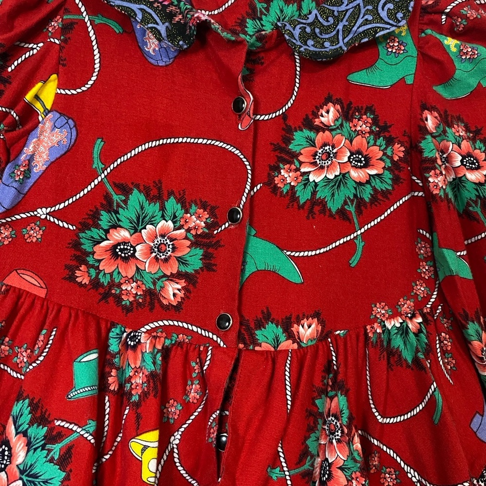Vintage Vibrant Red Floral Kids Dress - Picture 7 of 16
